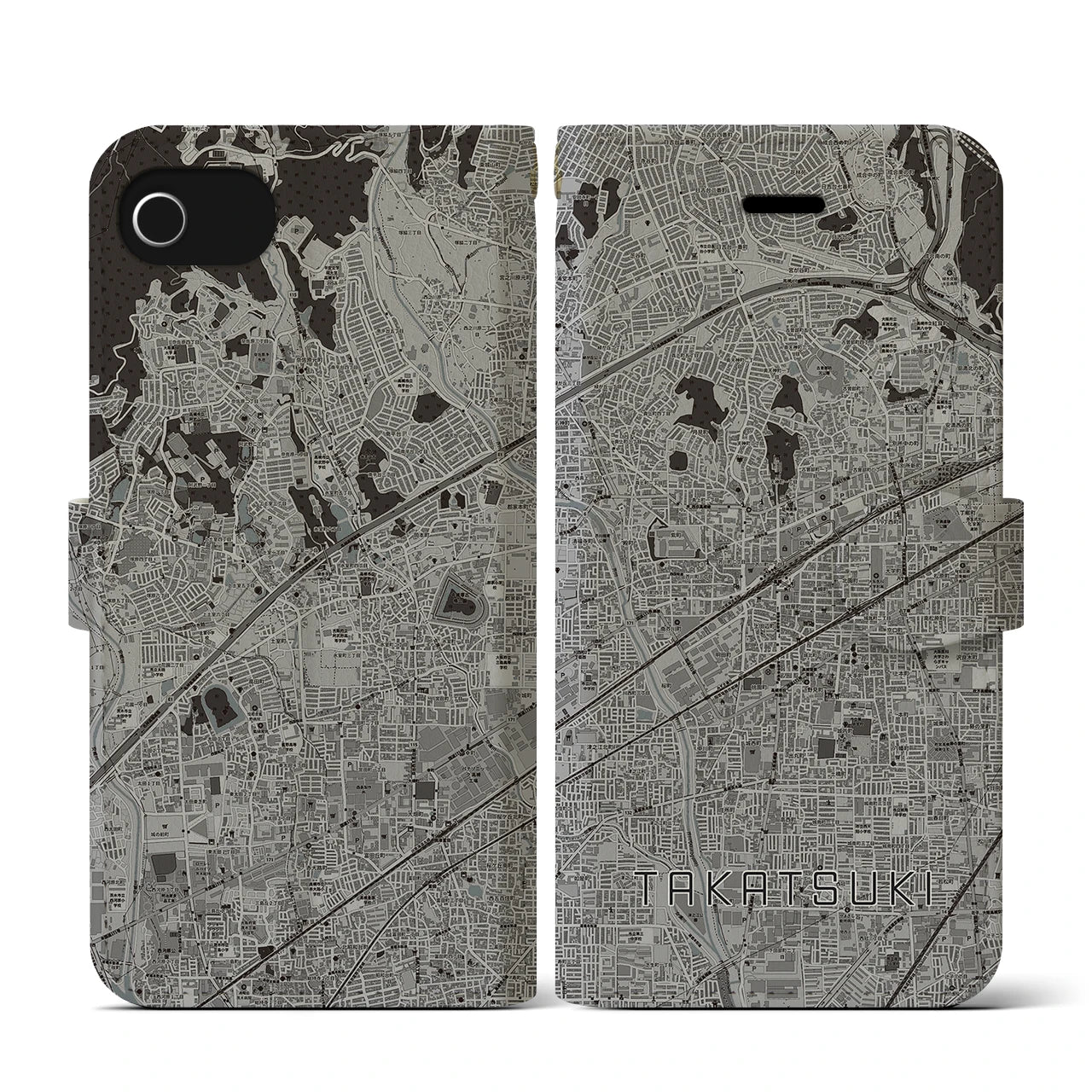 【高槻(大阪府)】地図柄iPhoneケース(手帳タイプ)モノトーン・iPhone SE(第3 / 第2世代) / 8 / 7 / 6s / 6 用
