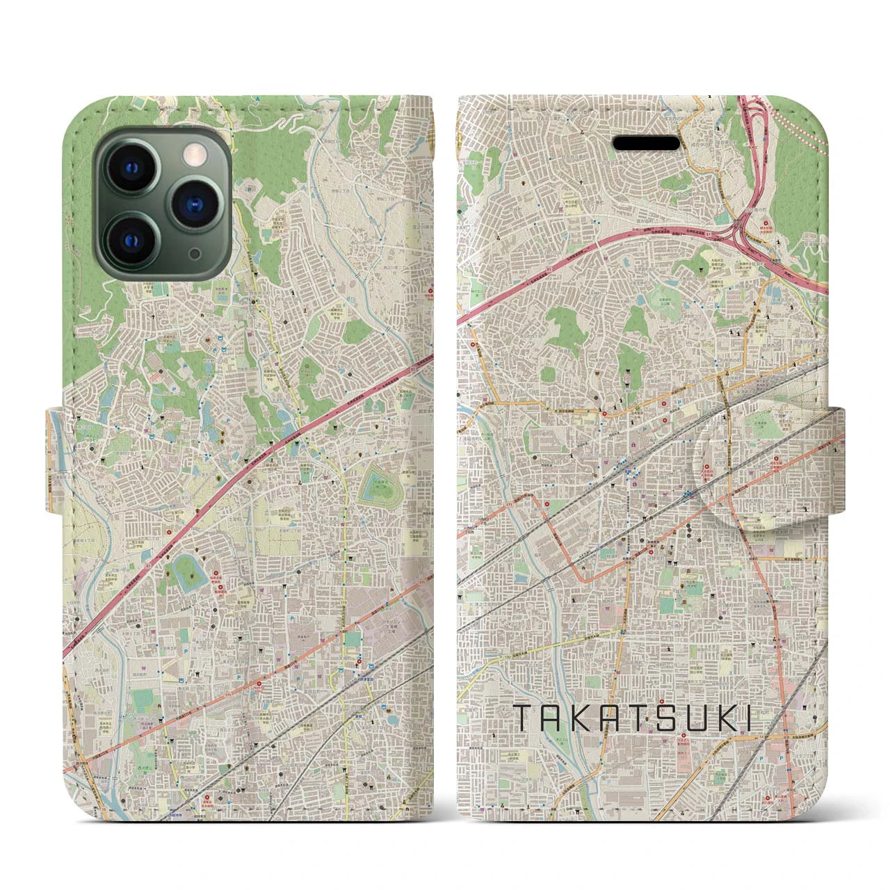 【高槻(大阪府)】地図柄iPhoneケース(手帳タイプ)ナチュラル・iPhone 11 Pro 用