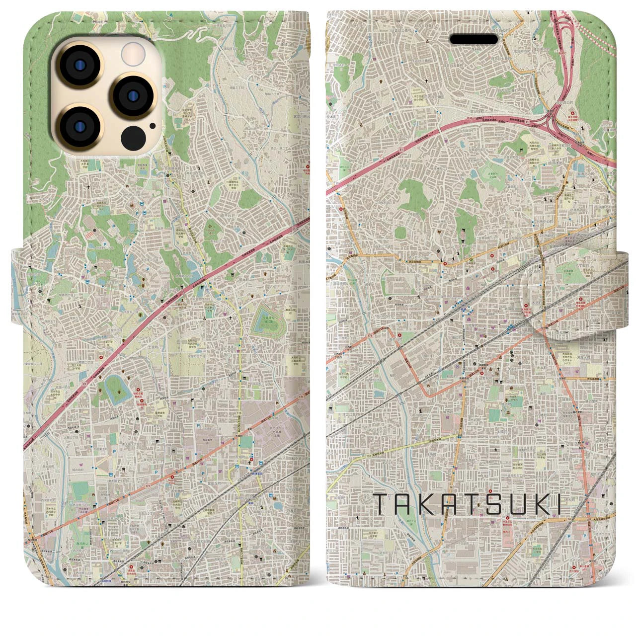 【高槻(大阪府)】地図柄iPhoneケース(手帳タイプ)ナチュラル・iPhone 12 Pro Max 用