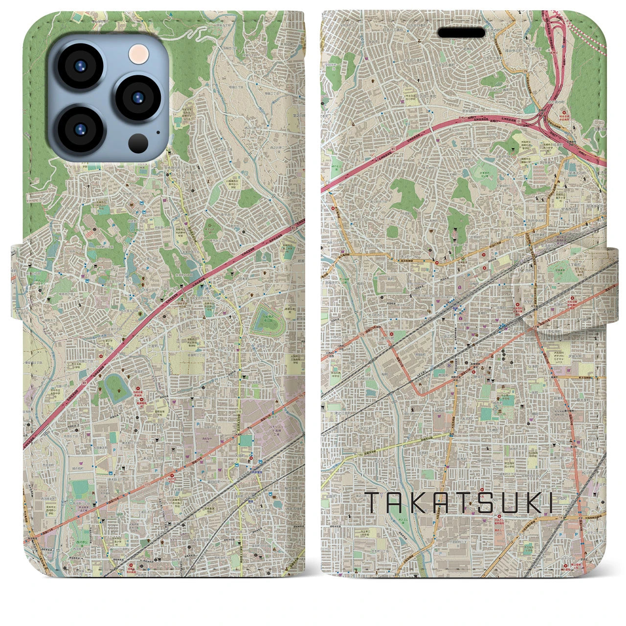 【高槻(大阪府)】地図柄iPhoneケース(手帳タイプ)ナチュラル・iPhone 13 Pro Max 用