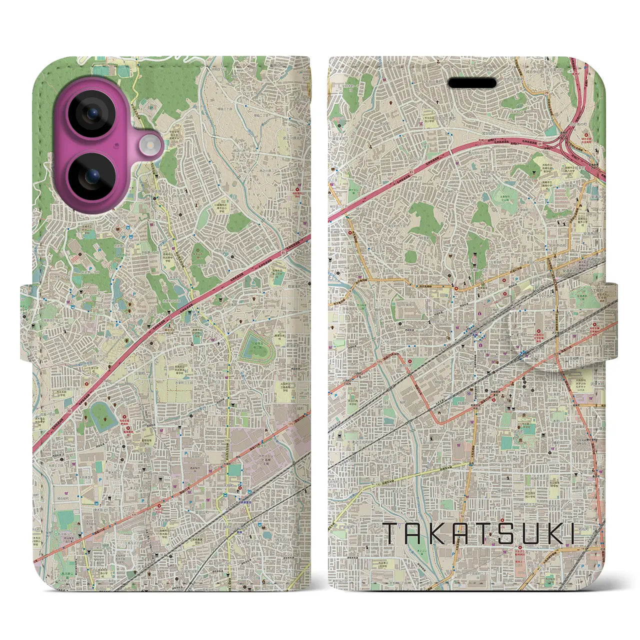 【高槻(大阪府)】地図柄iPhoneケース(手帳タイプ)ナチュラル・iPhone 16 Pro 用