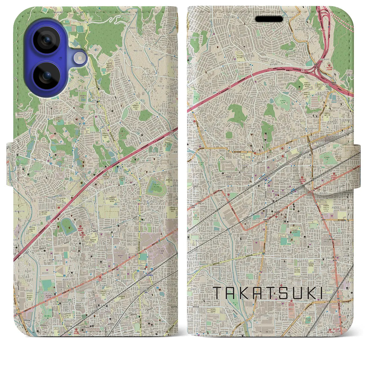 【高槻(大阪府)】地図柄iPhoneケース(手帳タイプ)ナチュラル・iPhone 16 Pro Max 用