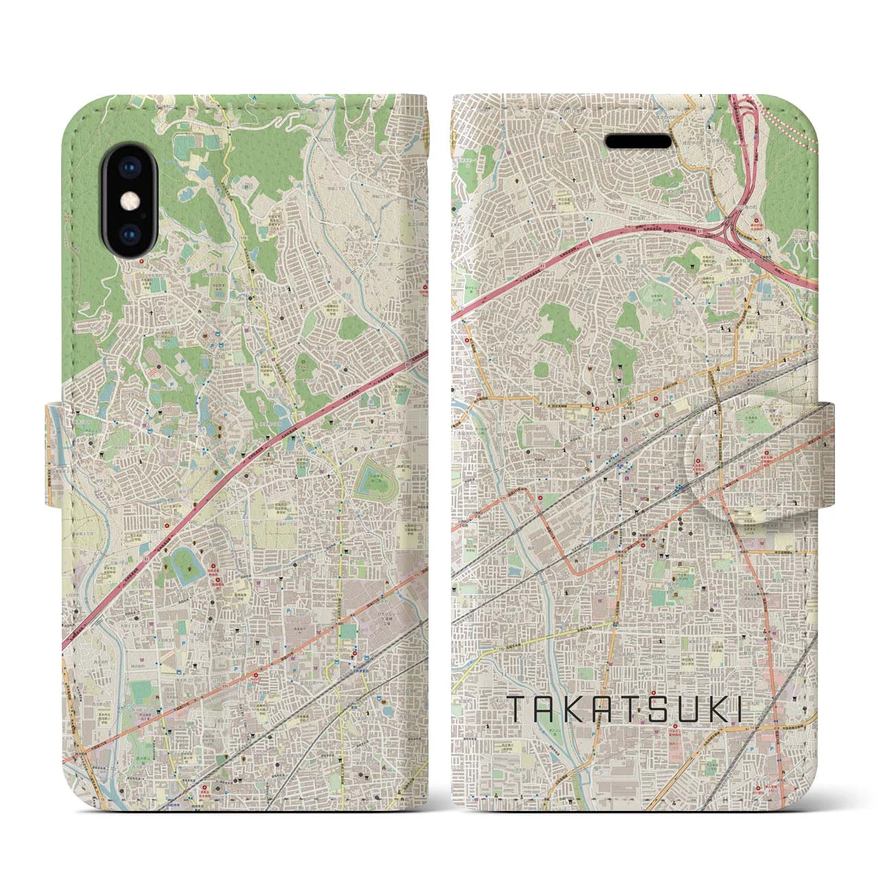 【高槻(大阪府)】地図柄iPhoneケース(手帳タイプ)ナチュラル・iPhone XS / X 用