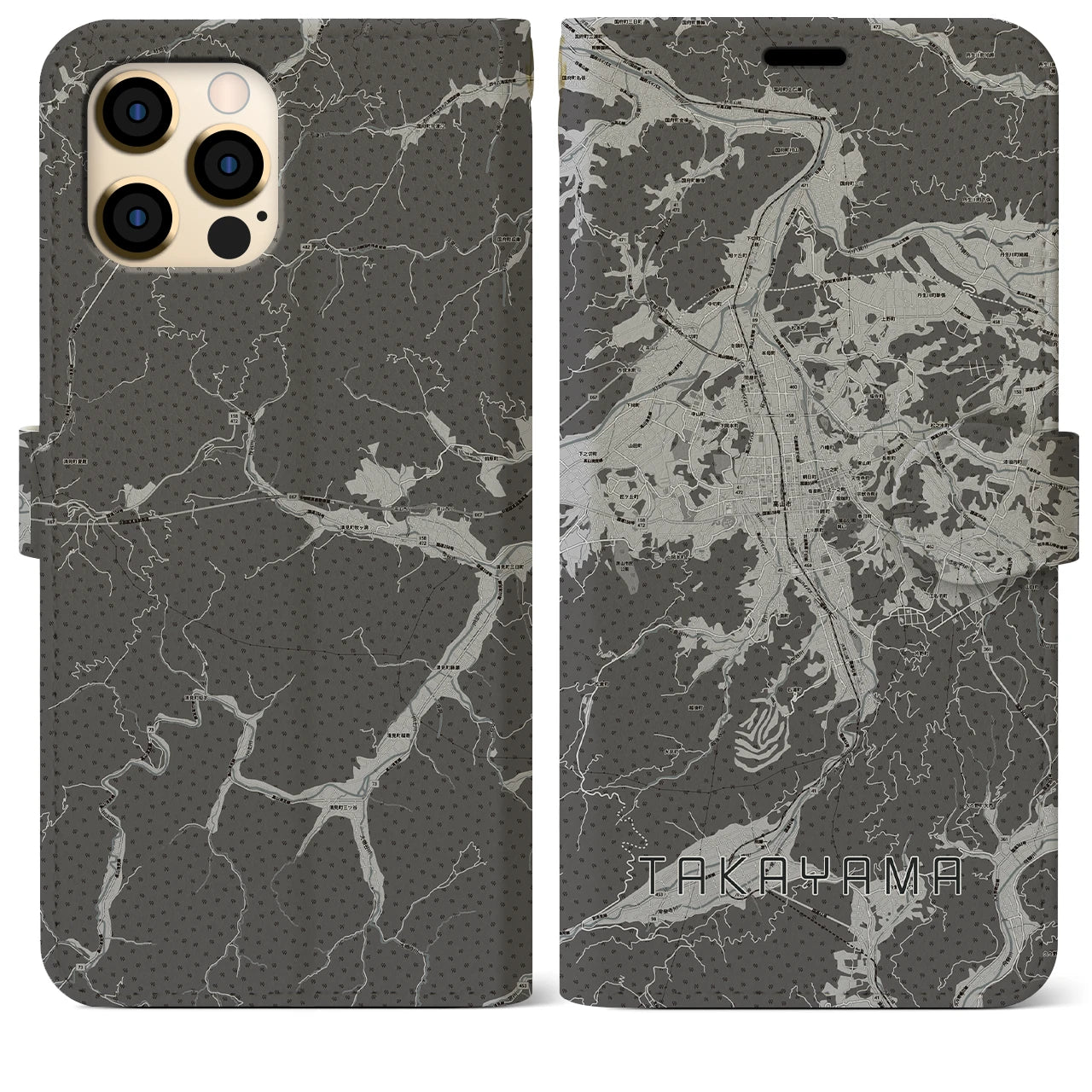 【高山(岐阜県)】地図柄iPhoneケース(手帳タイプ)