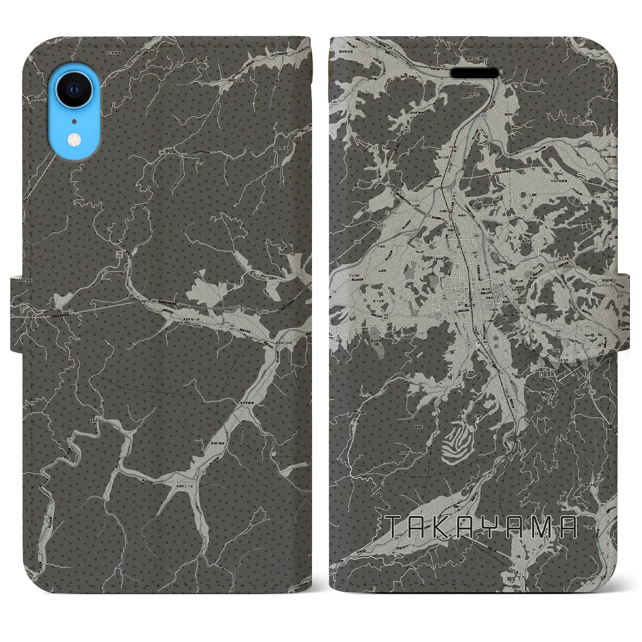 【高山(岐阜県)】地図柄iPhoneケース(手帳タイプ)モノトーン・iPhone XR 用