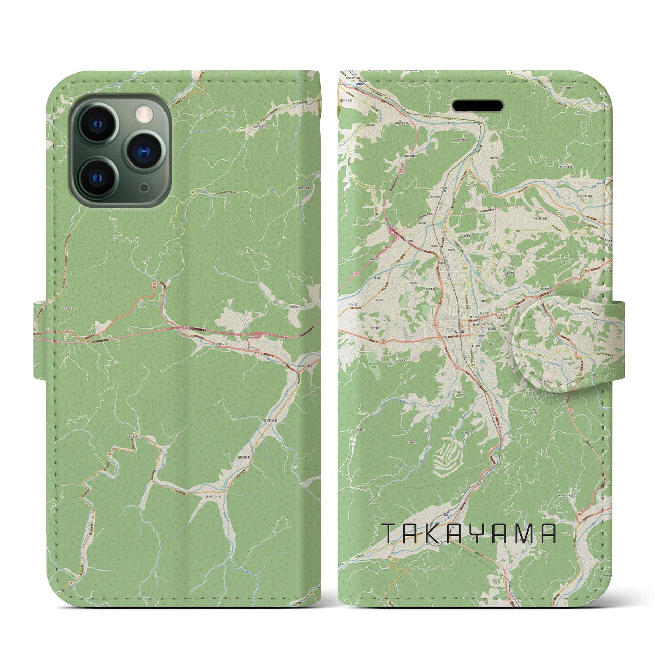 【高山(岐阜県)】地図柄iPhoneケース(手帳タイプ)ナチュラル・iPhone 11 Pro 用