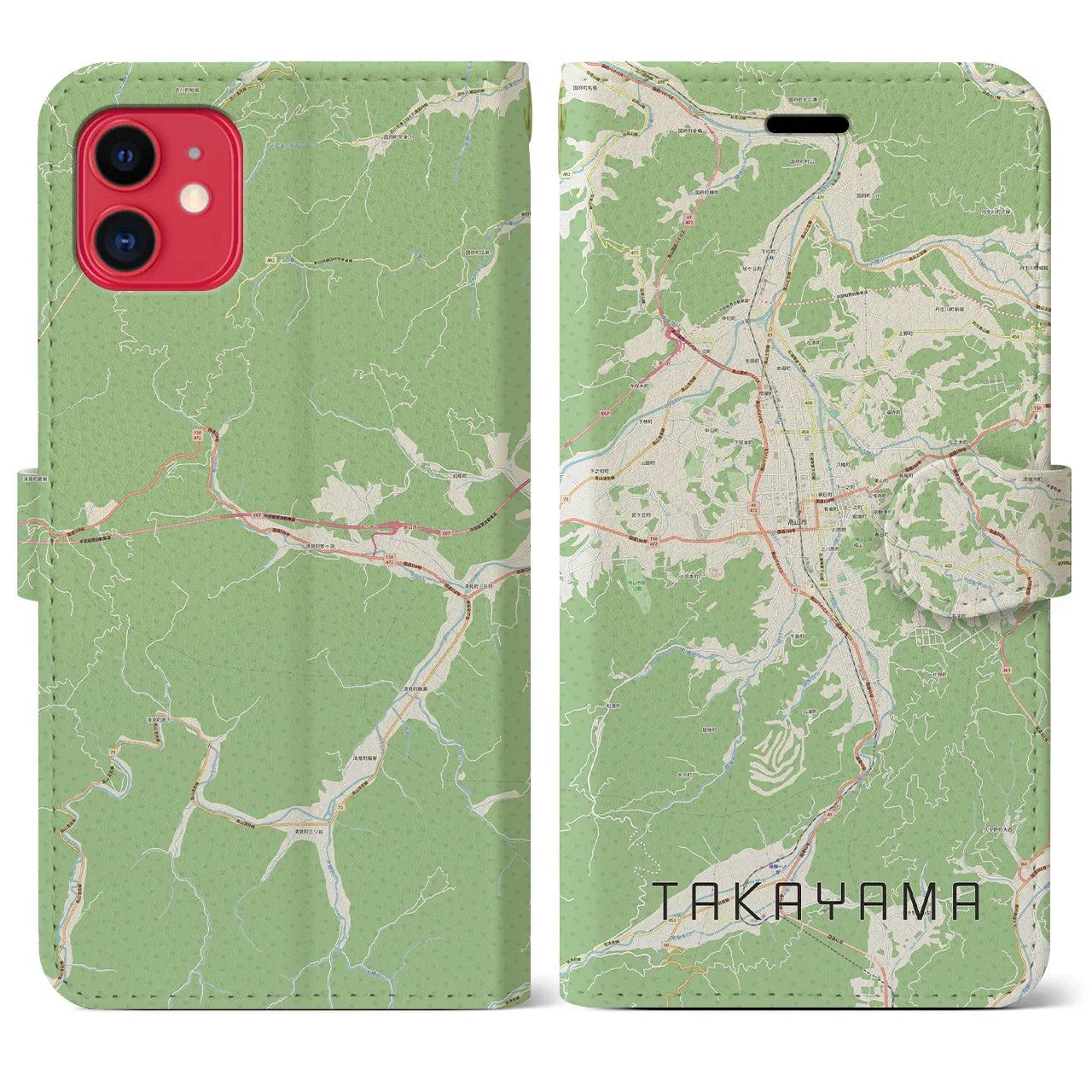【高山(岐阜県)】地図柄iPhoneケース(手帳タイプ)ナチュラル・iPhone 11 用