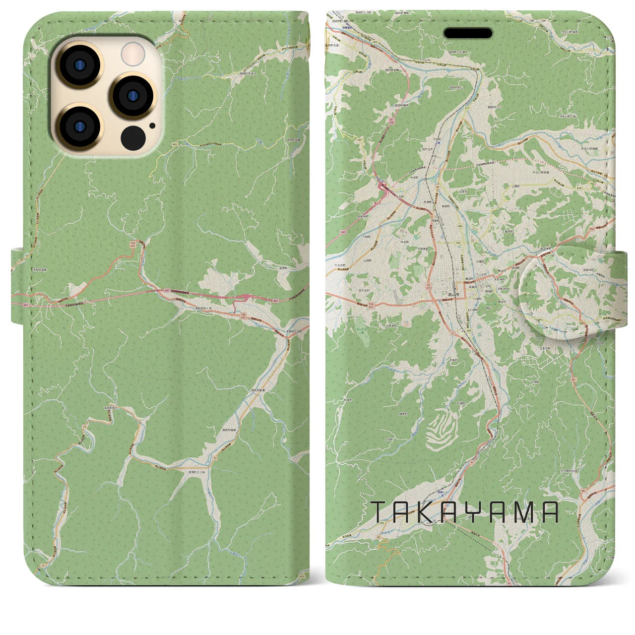 【高山(岐阜県)】地図柄iPhoneケース(手帳タイプ)ナチュラル・iPhone 12 Pro Max 用