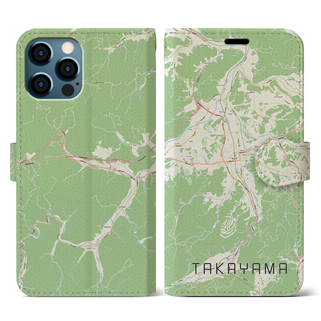 【高山(岐阜県)】地図柄iPhoneケース(手帳タイプ)ナチュラル・iPhone 12 / 12 Pro 用