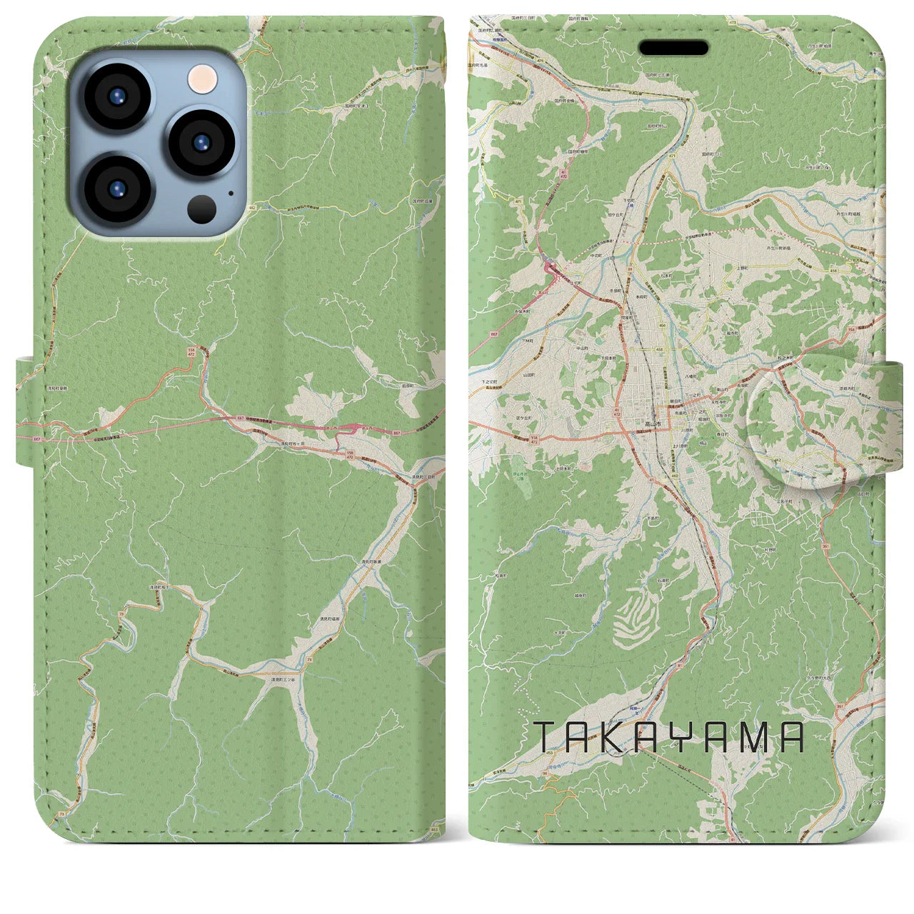 【高山(岐阜県)】地図柄iPhoneケース(手帳タイプ)ナチュラル・iPhone 13 Pro Max 用
