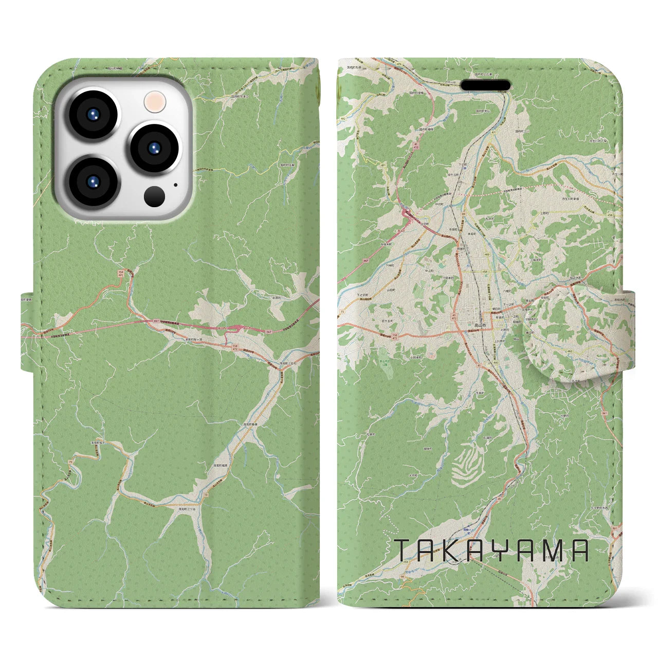 【高山(岐阜県)】地図柄iPhoneケース(手帳タイプ)ナチュラル・iPhone 13 Pro 用