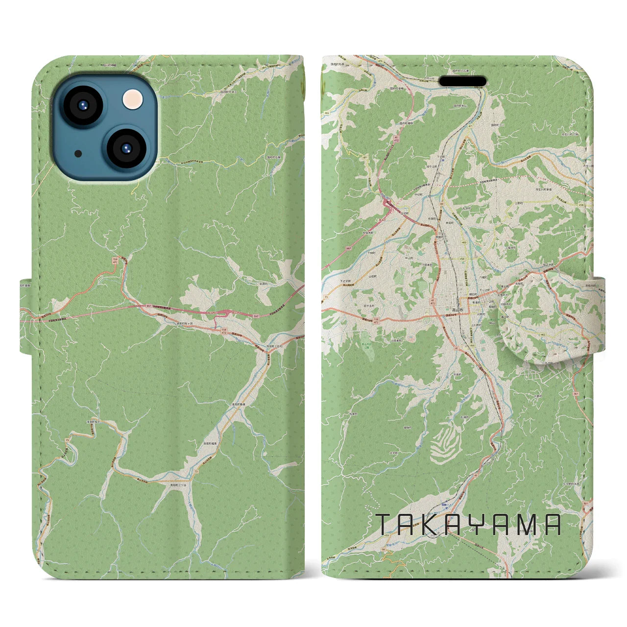 【高山(岐阜県)】地図柄iPhoneケース(手帳タイプ)ナチュラル・iPhone 13 用