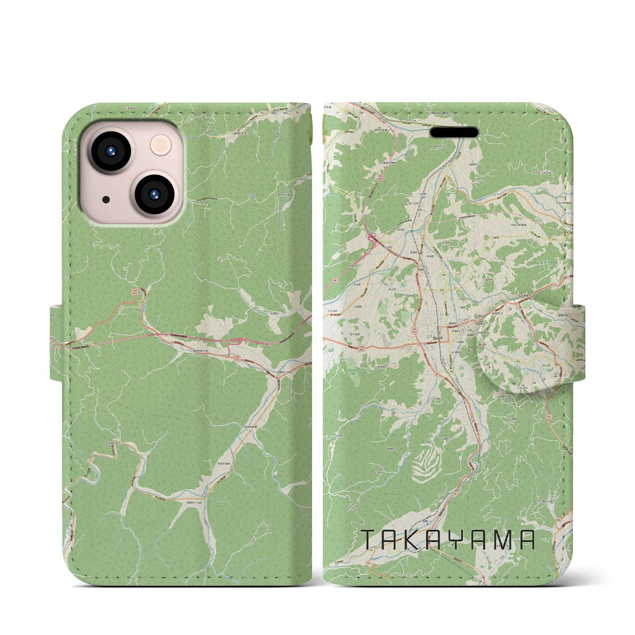 【高山(岐阜県)】地図柄iPhoneケース(手帳タイプ)ナチュラル・iPhone 13 mini 用