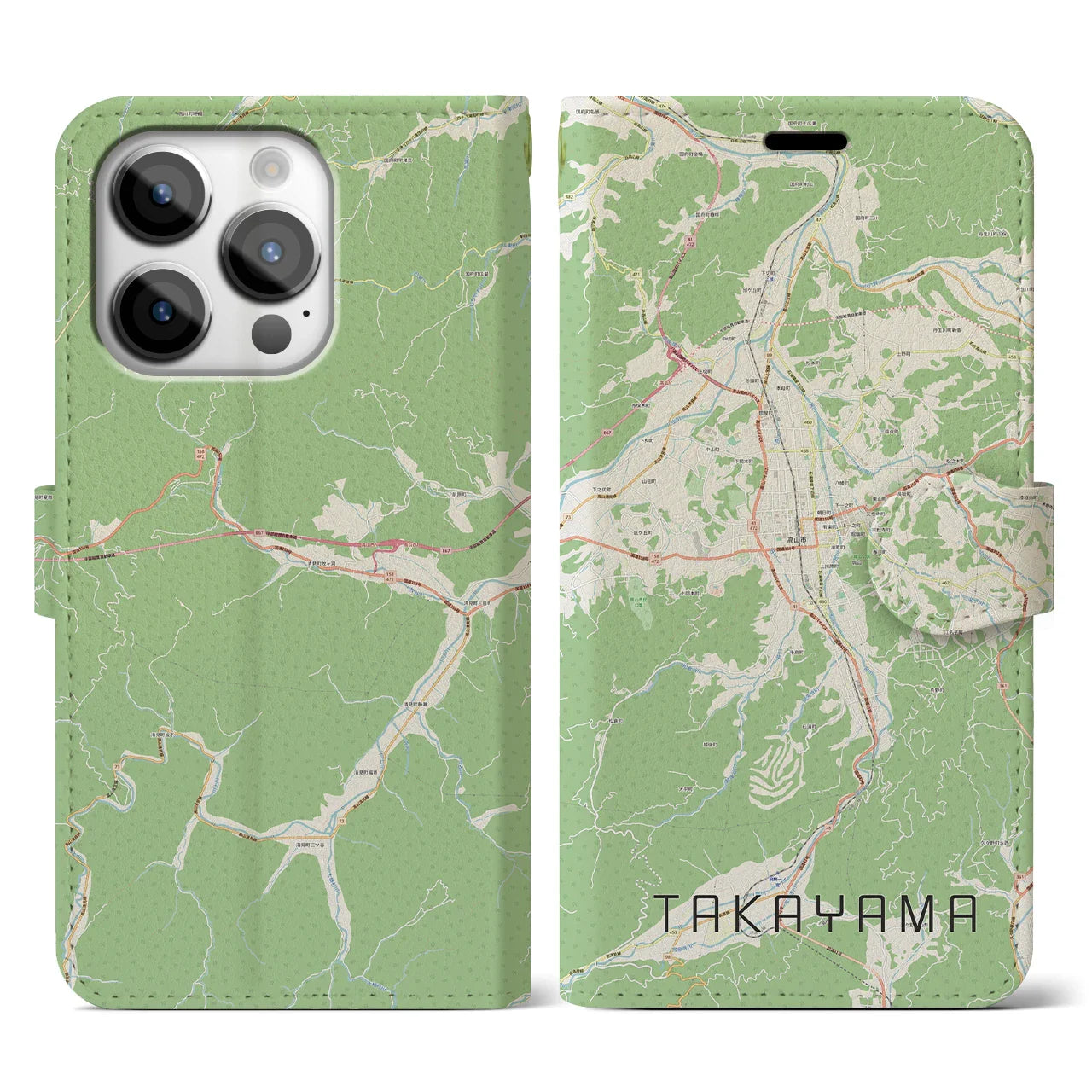 【高山(岐阜県)】地図柄iPhoneケース(手帳タイプ)ナチュラル・iPhone 14 Pro 用