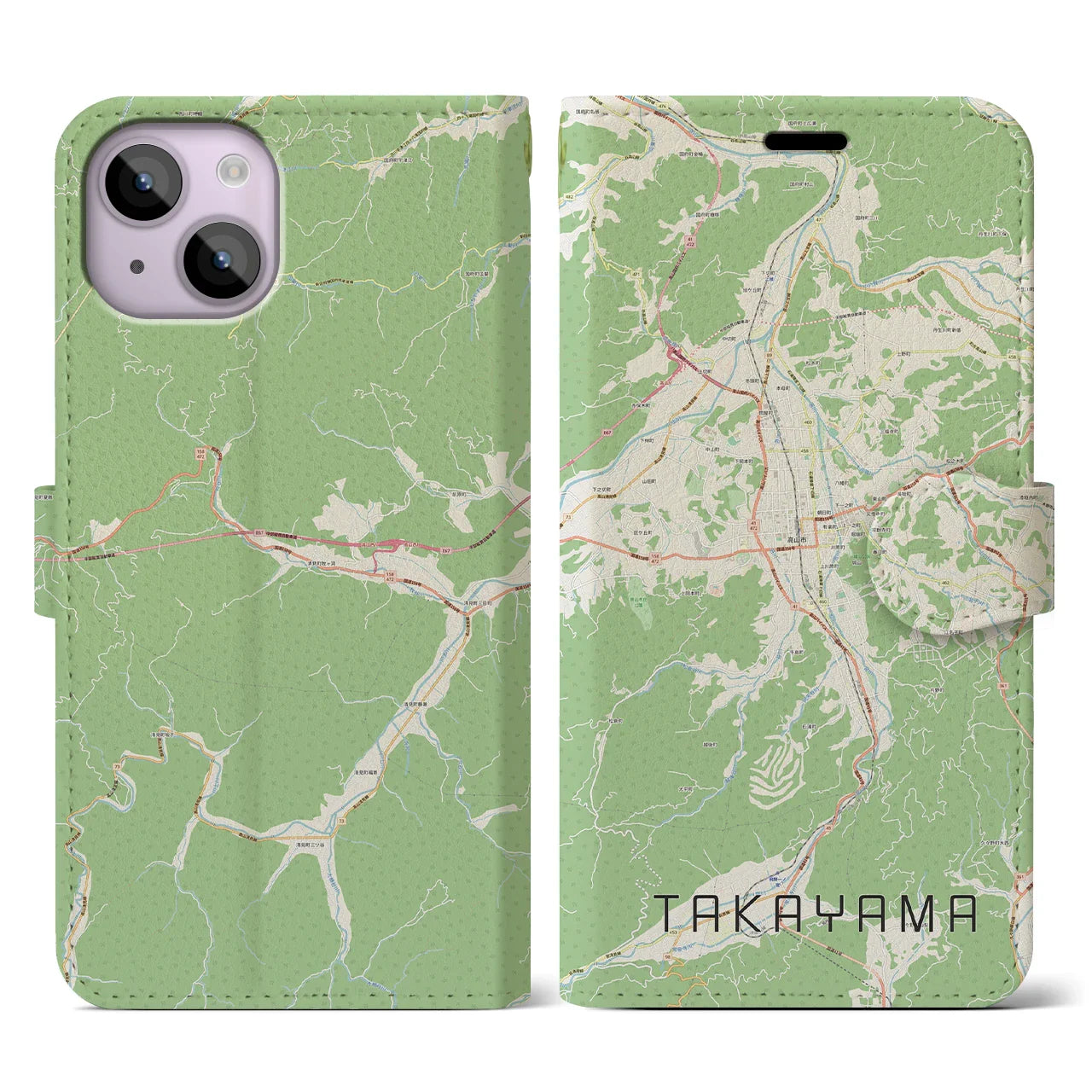 【高山(岐阜県)】地図柄iPhoneケース(手帳タイプ)ナチュラル・iPhone 14 用