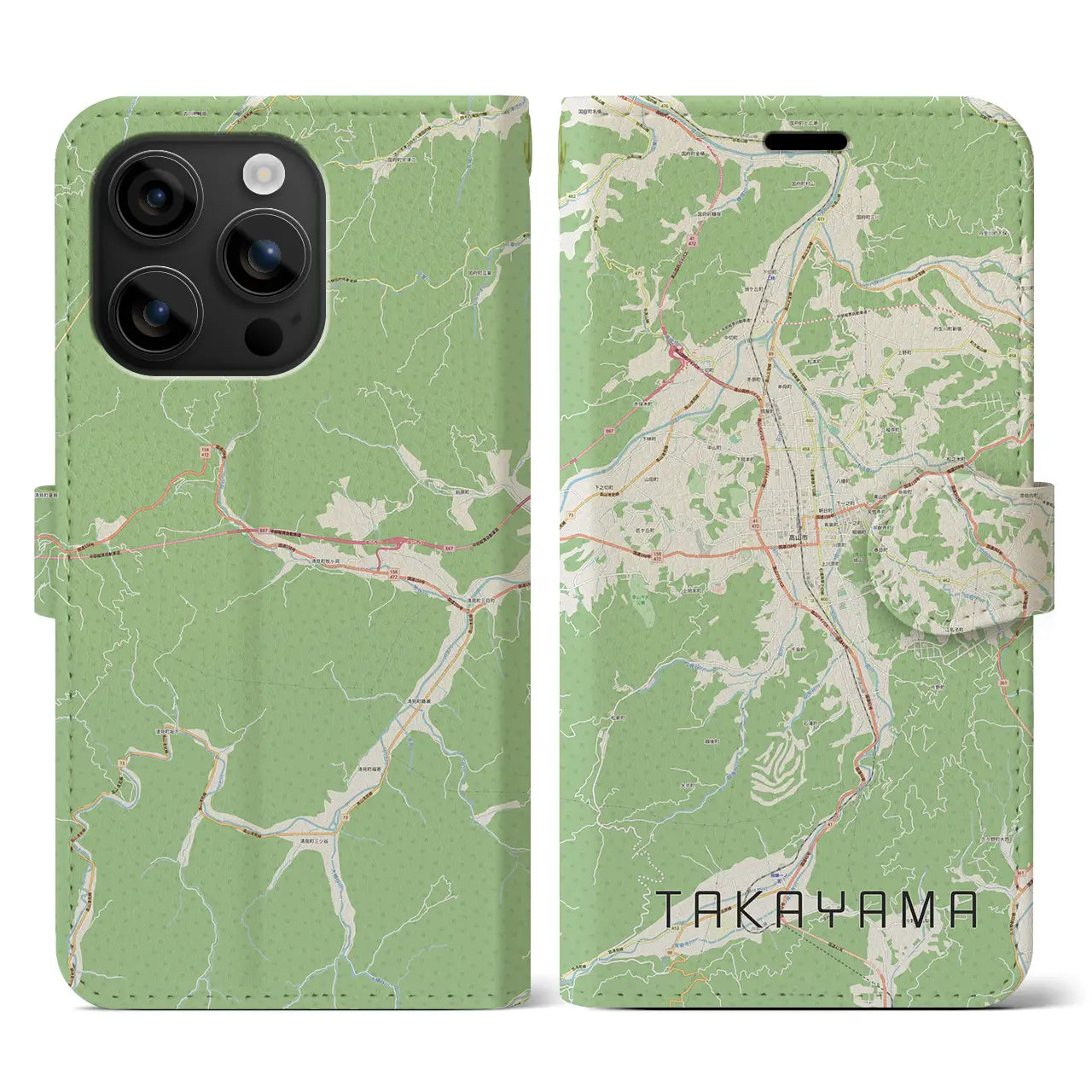 【高山(岐阜県)】地図柄iPhoneケース(手帳タイプ)ナチュラル・iPhone 16 用