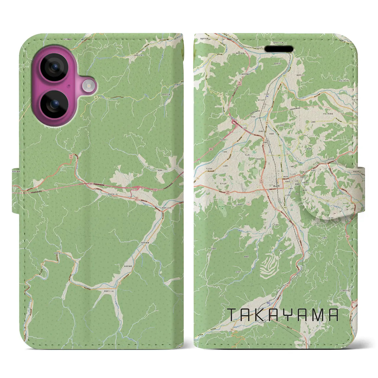 【高山(岐阜県)】地図柄iPhoneケース(手帳タイプ)ナチュラル・iPhone 16 Pro 用