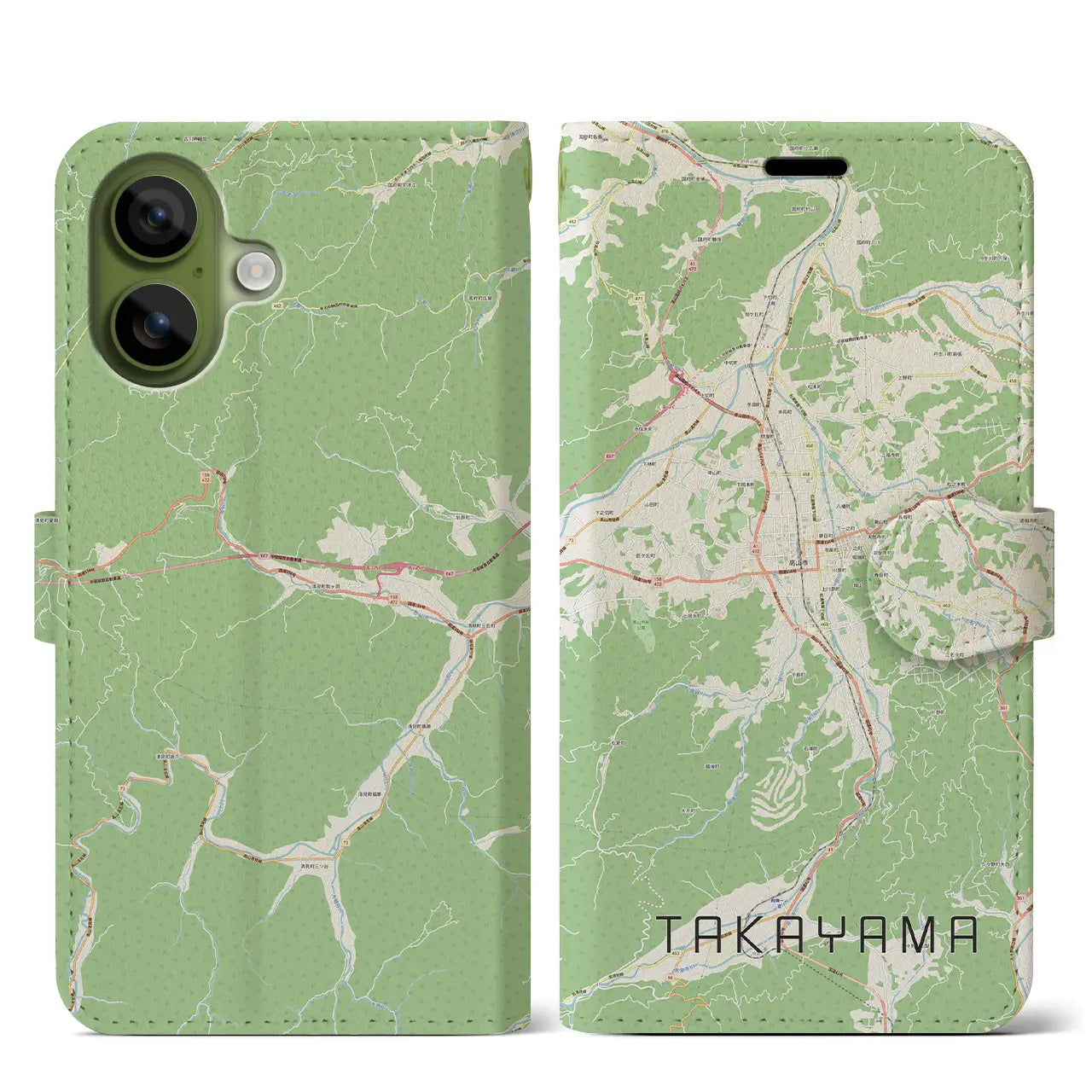 【高山(岐阜県)】地図柄iPhoneケース(手帳タイプ)ナチュラル・iPhone 17 Pro Max 用