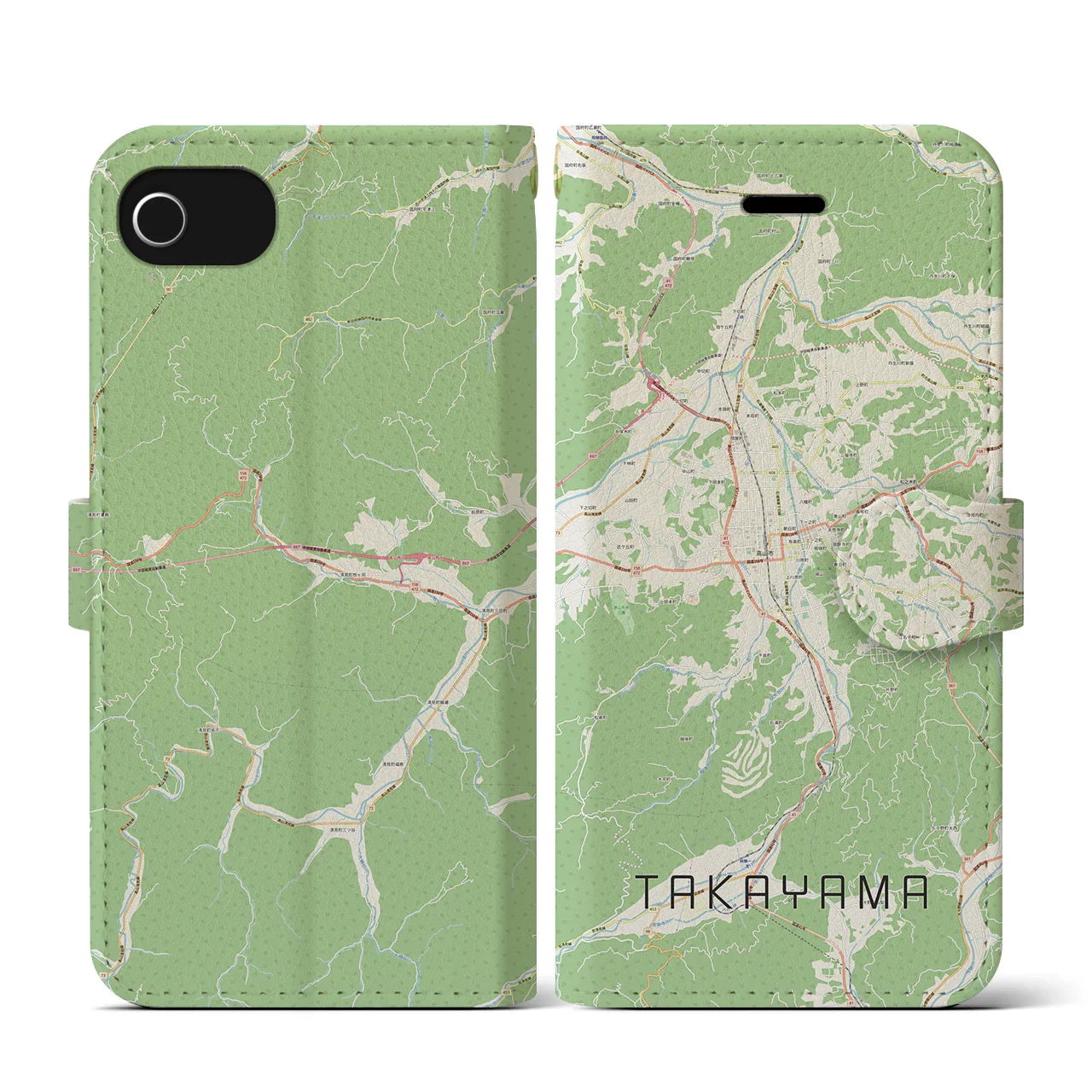 【高山(岐阜県)】地図柄iPhoneケース(手帳タイプ)ナチュラル・iPhone SE(第3 / 第2世代) / 8 / 7 / 6s / 6 用