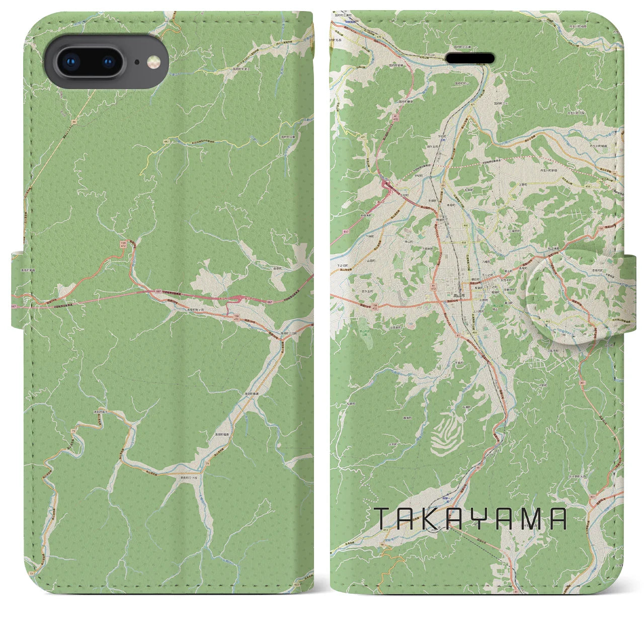【高山(岐阜県)】地図柄iPhoneケース(手帳タイプ)ナチュラル・iPhone 8Plus /7Plus / 6sPlus / 6Plus 用