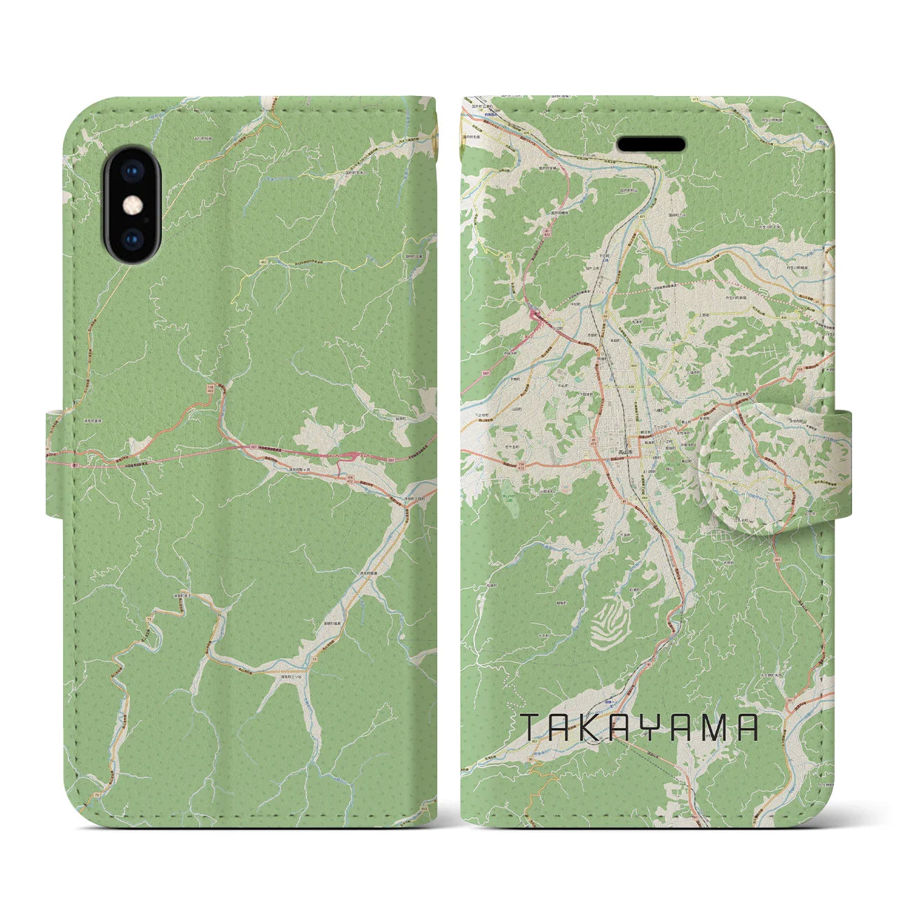 【高山(岐阜県)】地図柄iPhoneケース(手帳タイプ)ナチュラル・iPhone XS / X 用