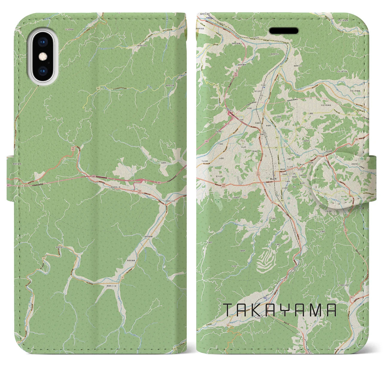 【高山(岐阜県)】地図柄iPhoneケース(手帳タイプ)ナチュラル・iPhone XS Max 用