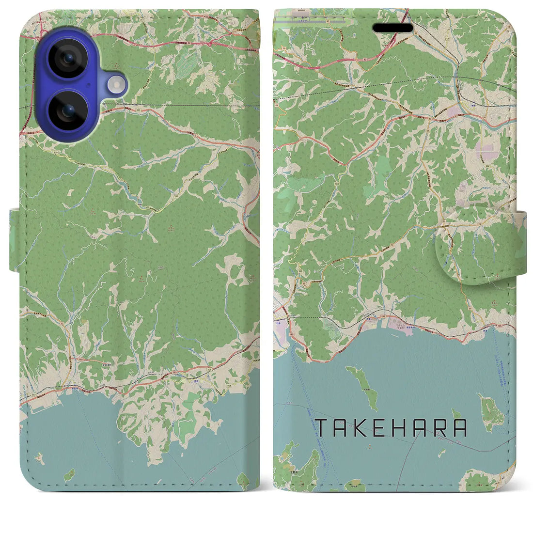【竹原(広島県)】地図柄iPhoneケース(手帳タイプ)ナチュラル・iPhone 16 Pro Max 用