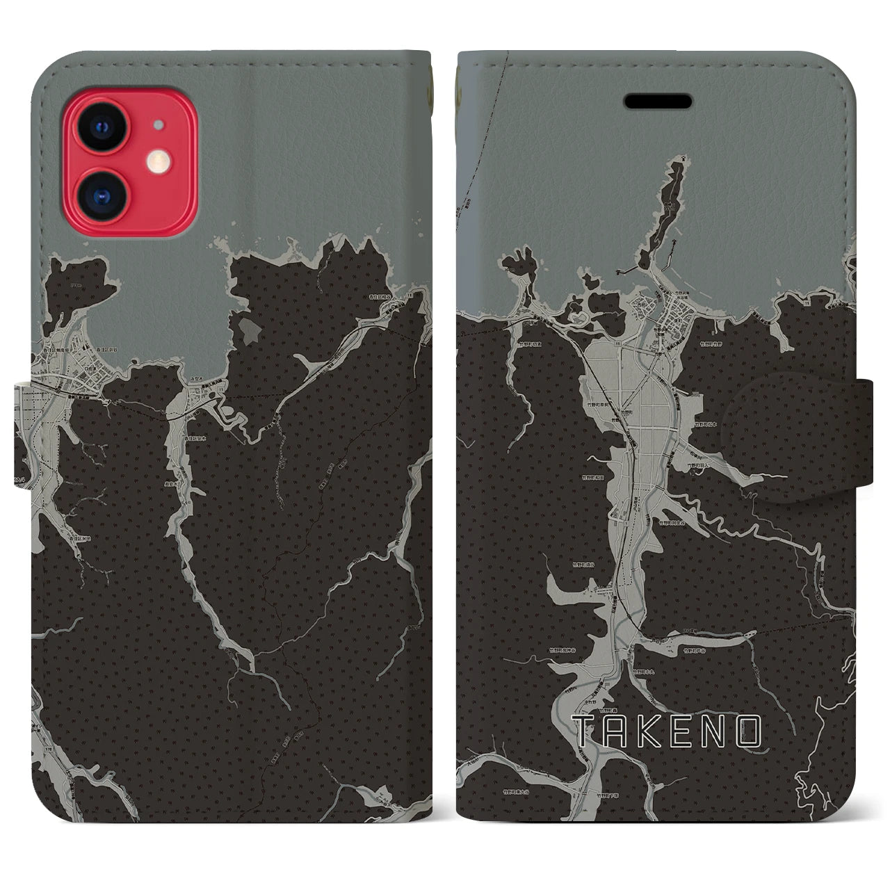 【竹野(兵庫県)】地図柄iPhoneケース(手帳タイプ)モノトーン・iPhone 11 用