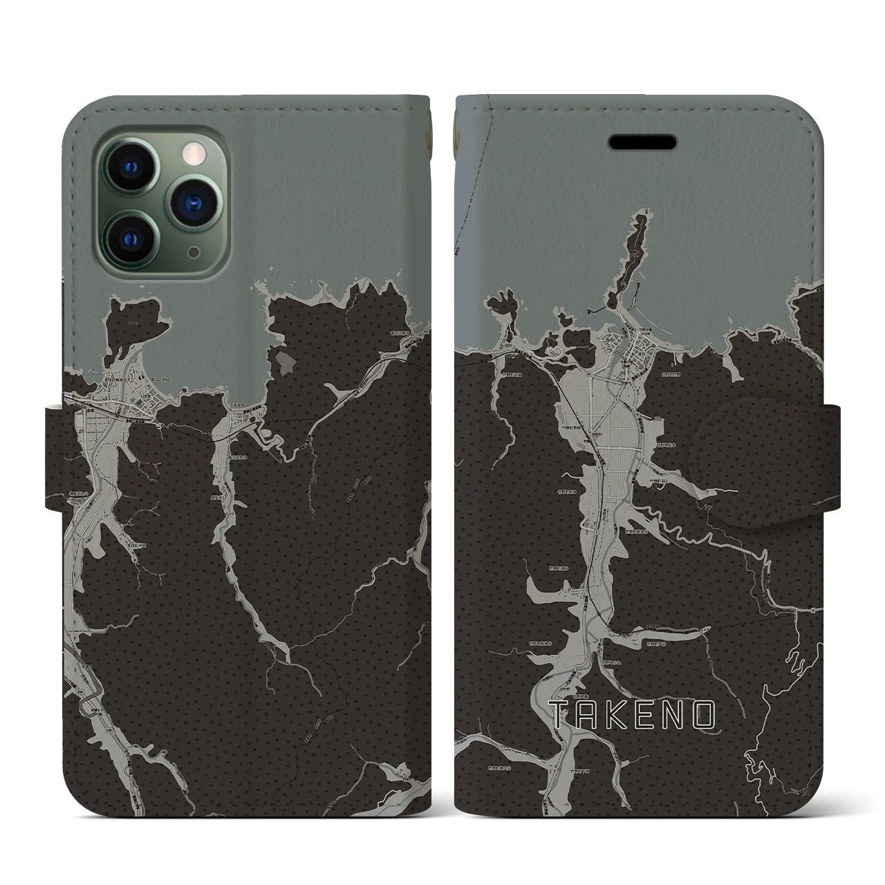 【竹野(兵庫県)】地図柄iPhoneケース(手帳タイプ)モノトーン・iPhone 11 Pro 用