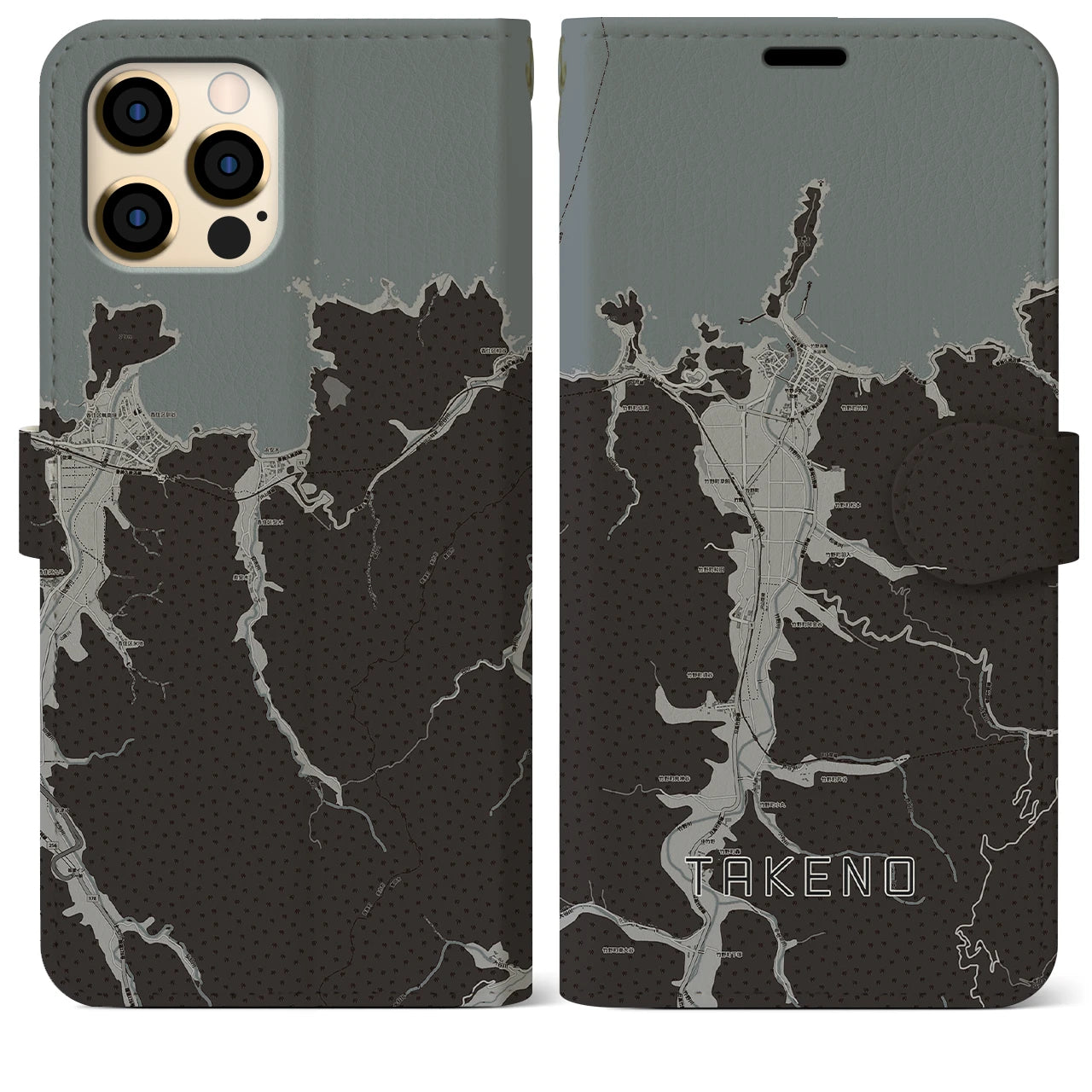 【竹野(兵庫県)】地図柄iPhoneケース(手帳タイプ)モノトーン・iPhone 12 Pro Max 用