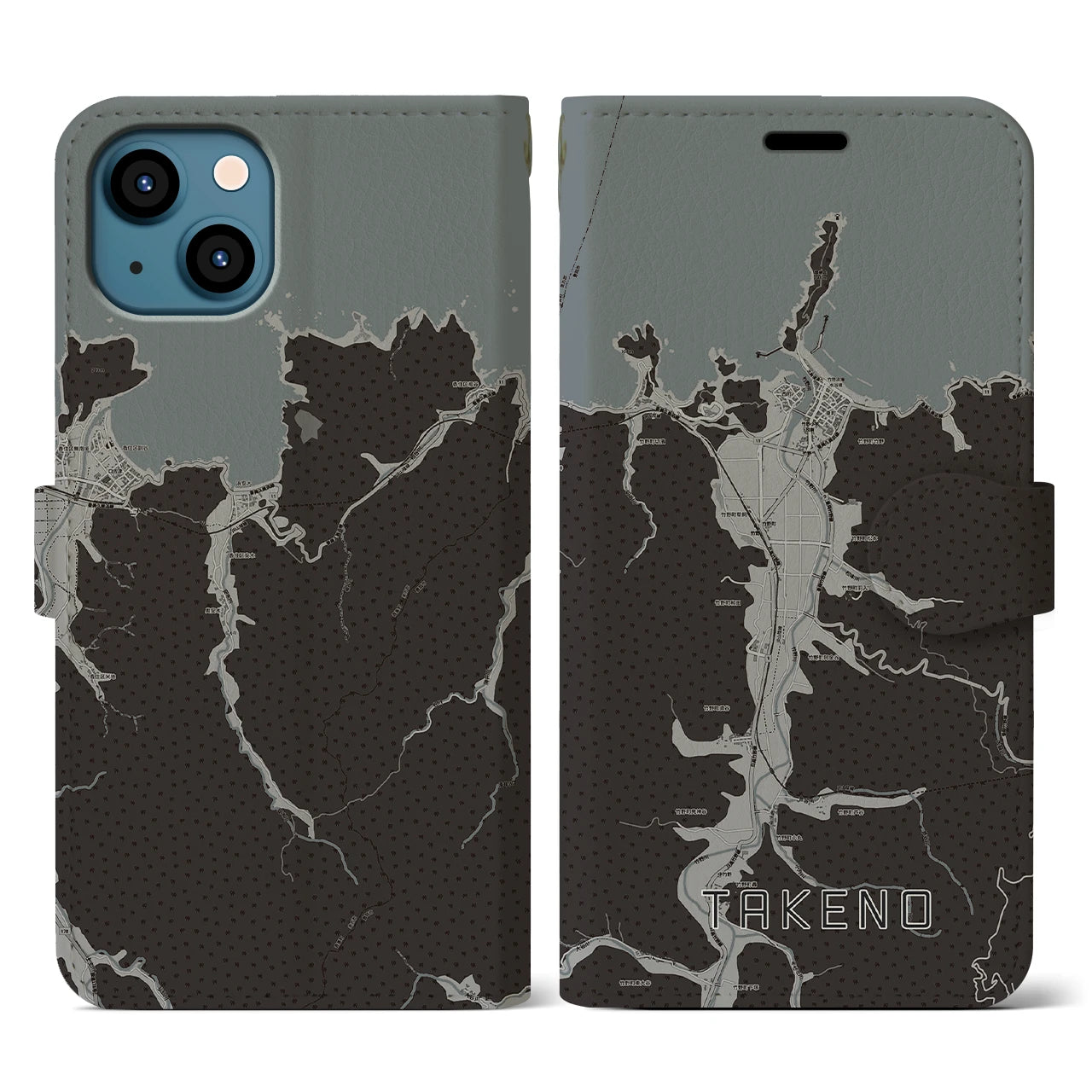 【竹野(兵庫県)】地図柄iPhoneケース(手帳タイプ)モノトーン・iPhone 13 用