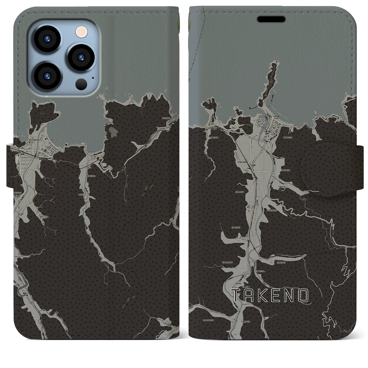 【竹野(兵庫県)】地図柄iPhoneケース(手帳タイプ)モノトーン・iPhone 13 Pro Max 用