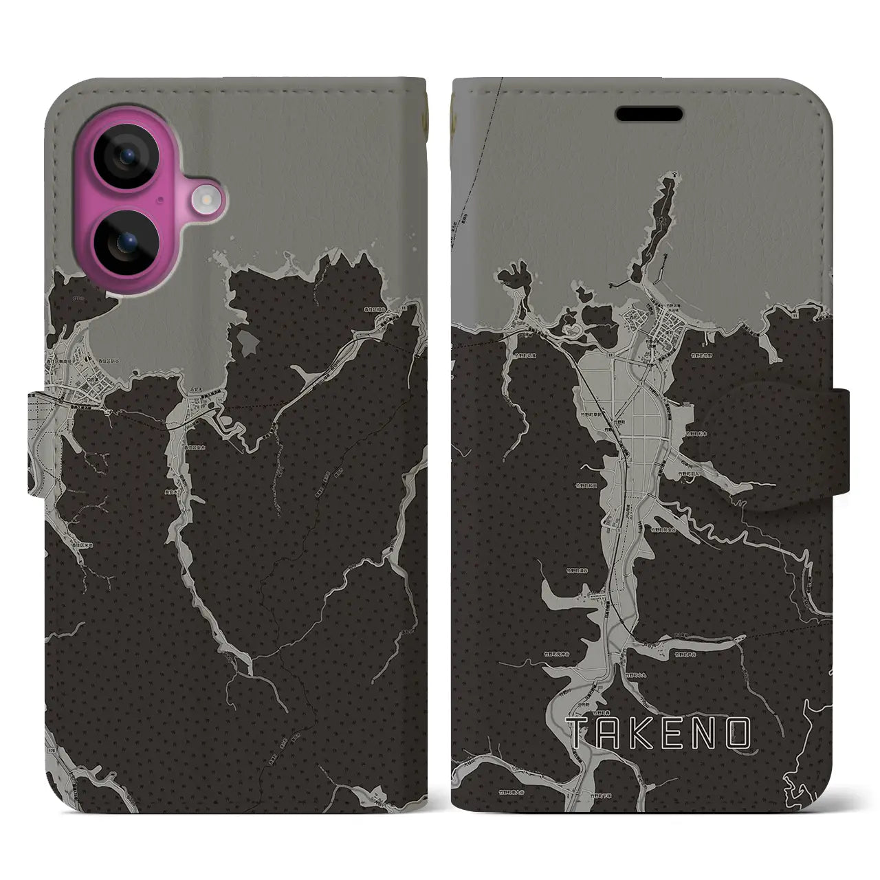 【竹野(兵庫県)】地図柄iPhoneケース(手帳タイプ)モノトーン・iPhone 16 Pro 用