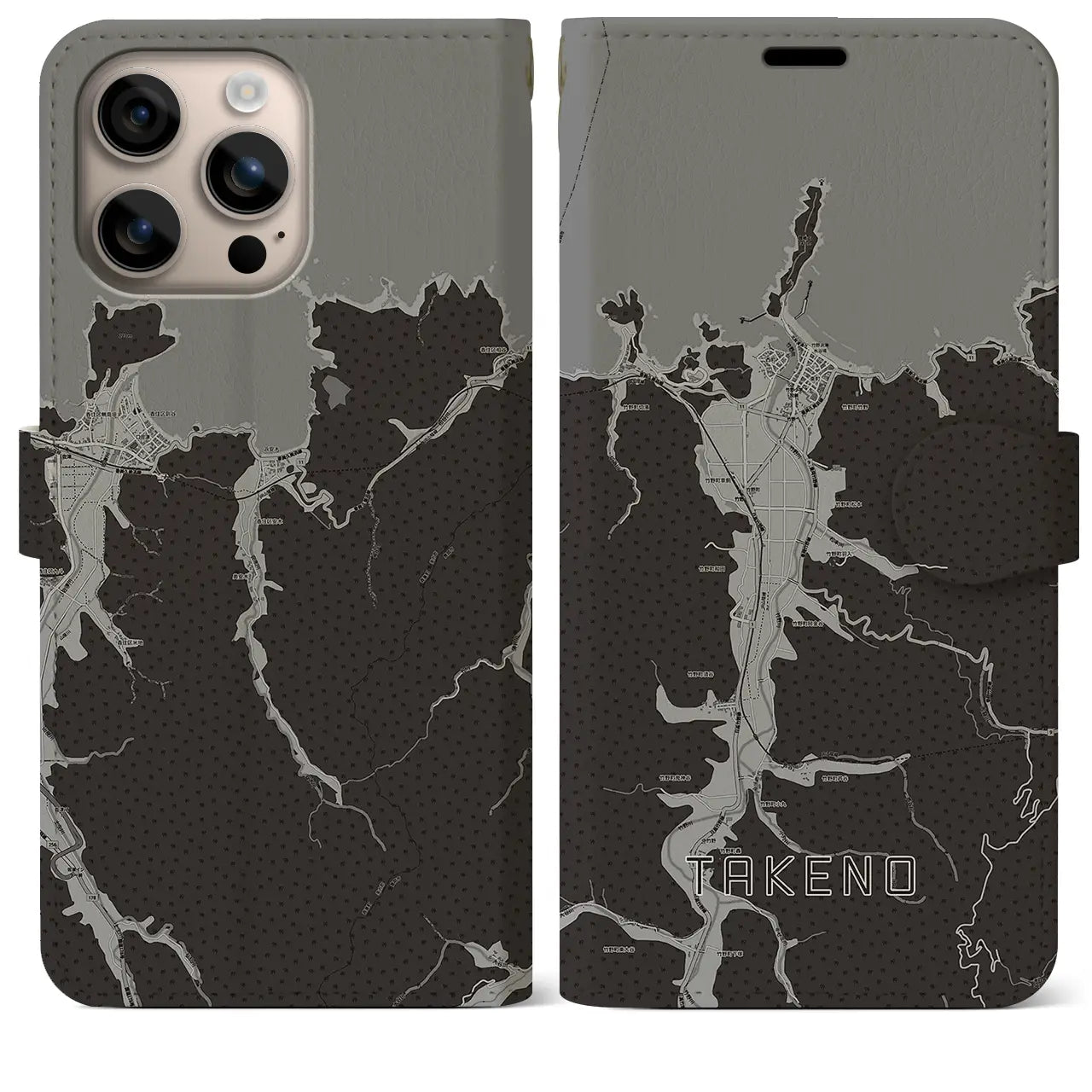 【竹野(兵庫県)】地図柄iPhoneケース(手帳タイプ)モノトーン・iPhone 16 Plus 用