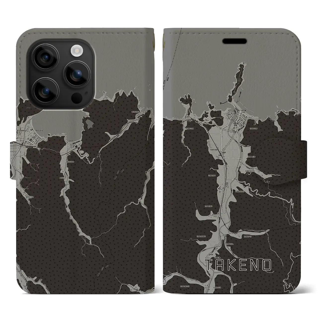 【竹野(兵庫県)】地図柄iPhoneケース(手帳タイプ)モノトーン・iPhone 16 用