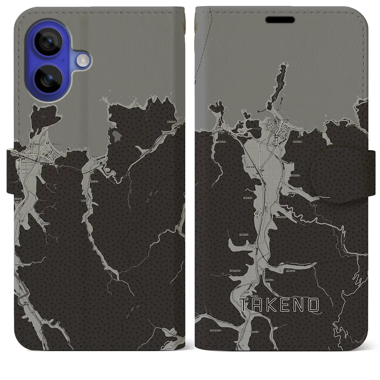 【竹野(兵庫県)】地図柄iPhoneケース(手帳タイプ)モノトーン・iPhone 16 Pro Max 用