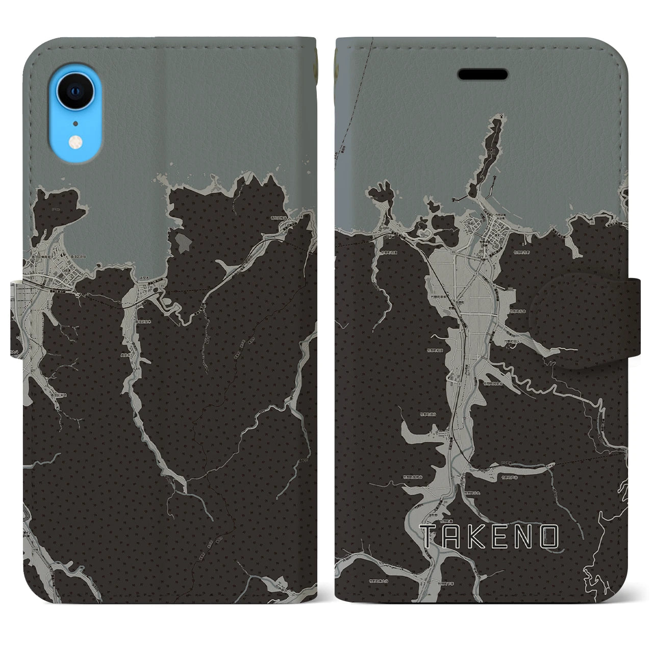 【竹野(兵庫県)】地図柄iPhoneケース(手帳タイプ)モノトーン・iPhone XR 用