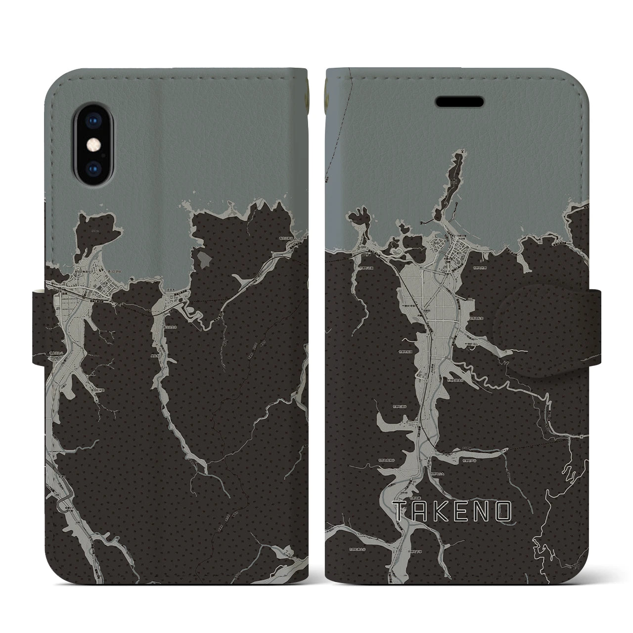 【竹野(兵庫県)】地図柄iPhoneケース(手帳タイプ)モノトーン・iPhone XS / X 用