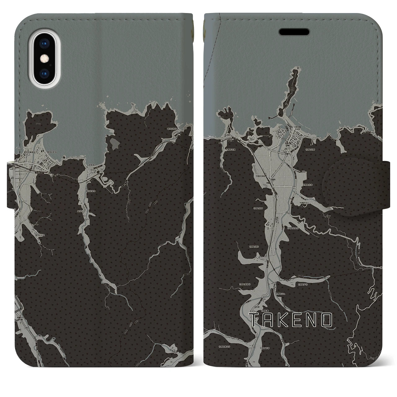 【竹野(兵庫県)】地図柄iPhoneケース(手帳タイプ)モノトーン・iPhone XS Max 用