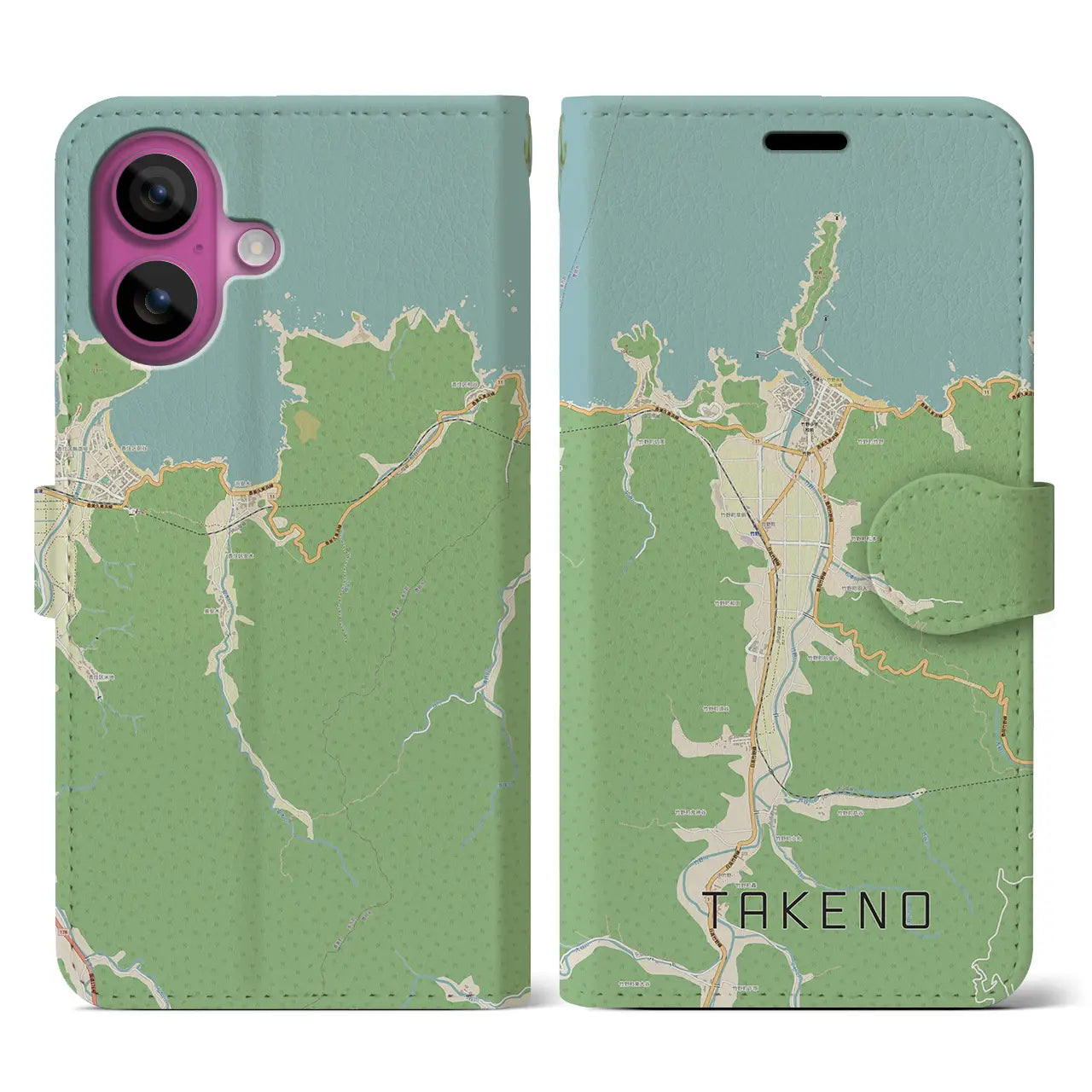 【竹野(兵庫県)】地図柄iPhoneケース(手帳タイプ)ナチュラル・iPhone 16 Pro 用