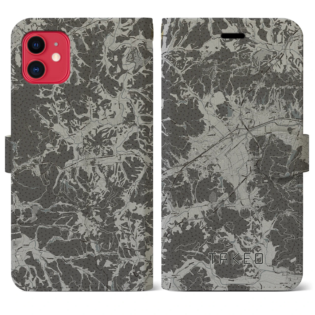 【武雄(佐賀県)】地図柄iPhoneケース(手帳タイプ)モノトーン・iPhone 11 用