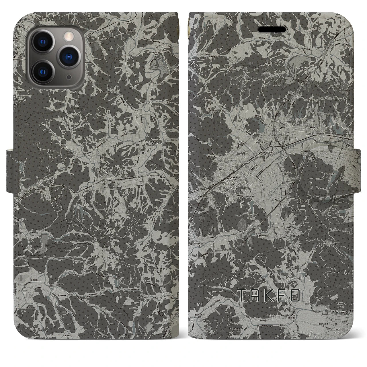 【武雄(佐賀県)】地図柄iPhoneケース(手帳タイプ)モノトーン・iPhone 11 Pro Max 用