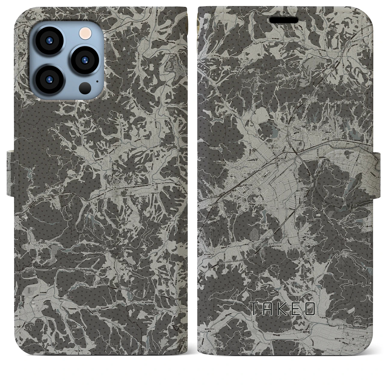 【武雄(佐賀県)】地図柄iPhoneケース(手帳タイプ)モノトーン・iPhone 13 Pro Max 用