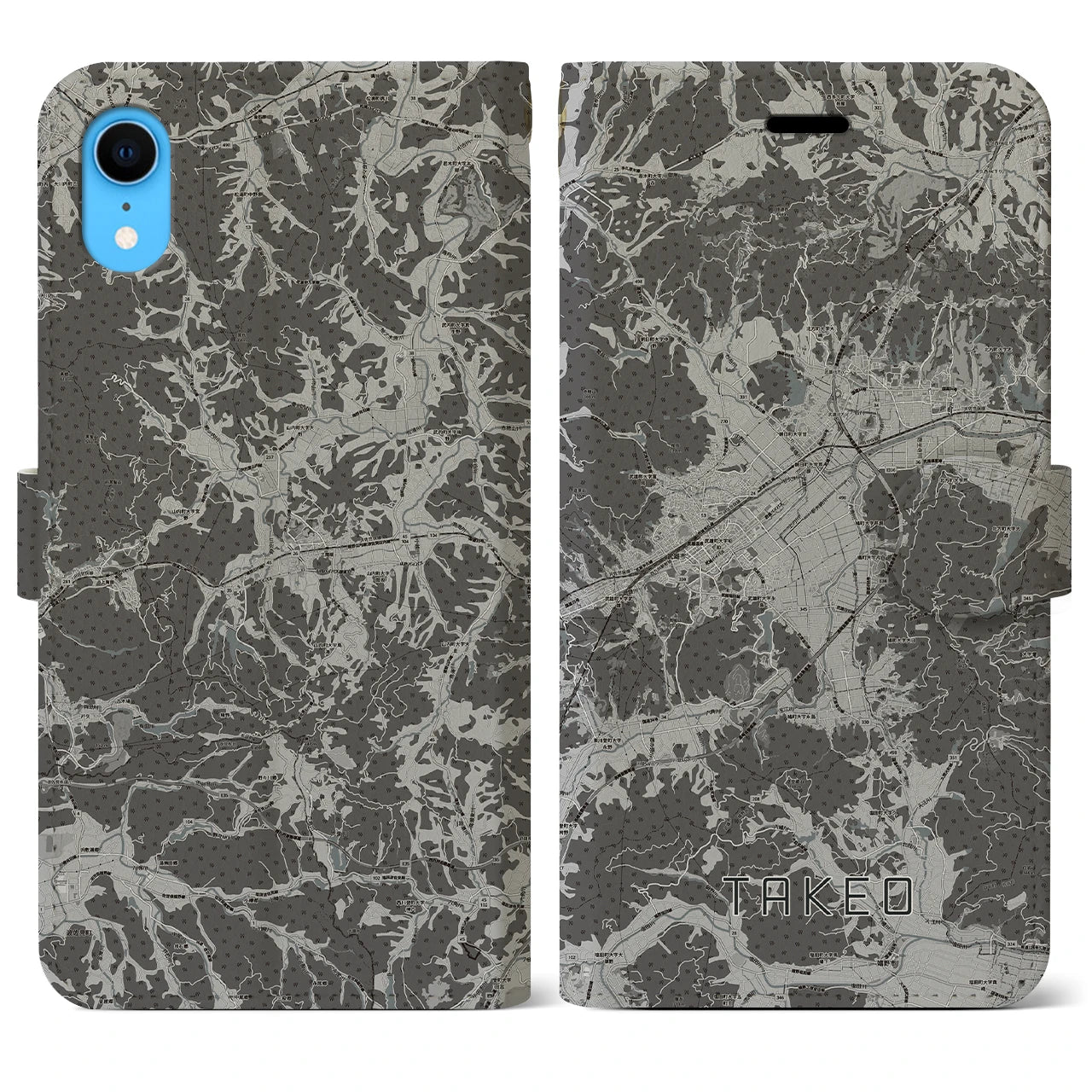 【武雄(佐賀県)】地図柄iPhoneケース(手帳タイプ)モノトーン・iPhone XR 用