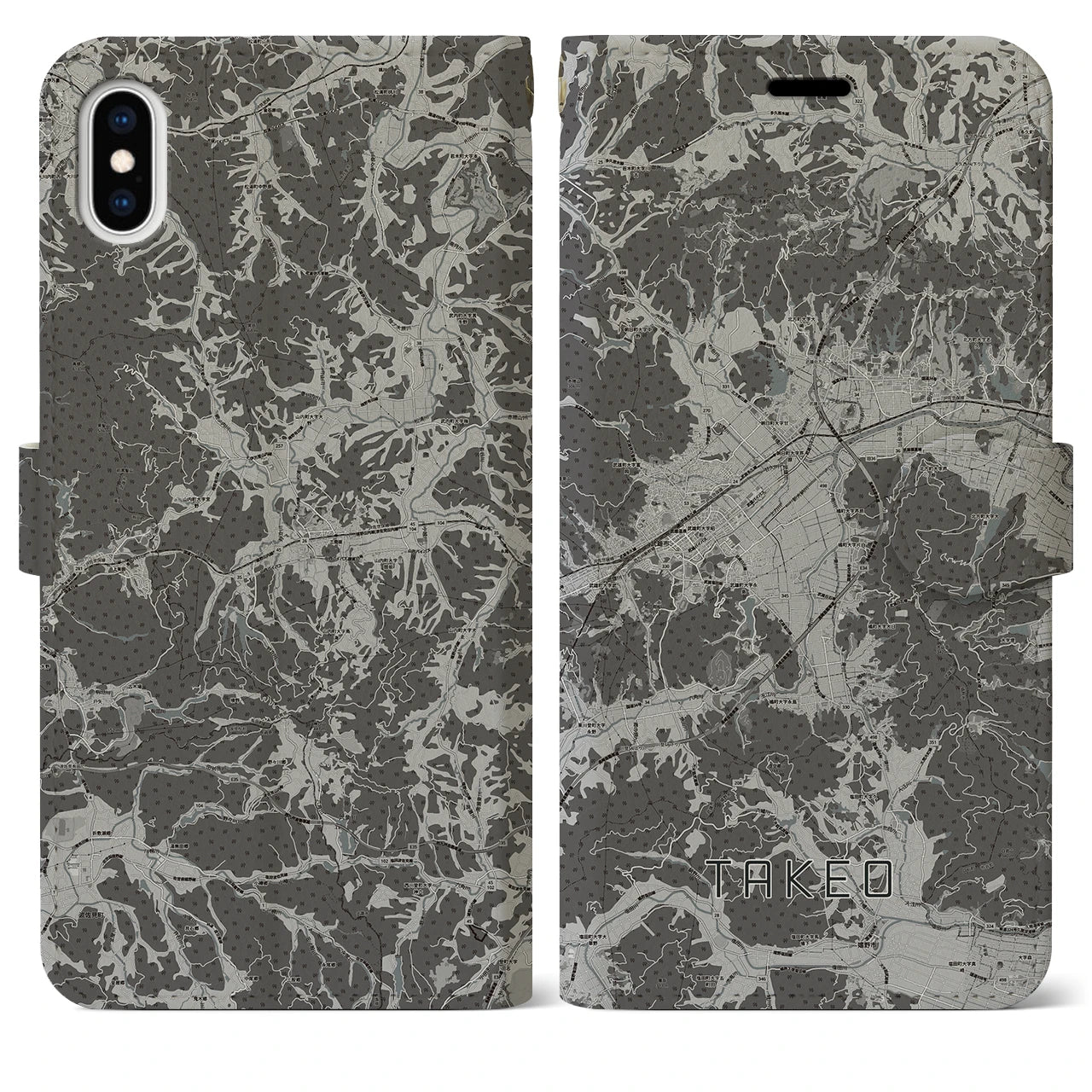 【武雄(佐賀県)】地図柄iPhoneケース(手帳タイプ)モノトーン・iPhone XS Max 用