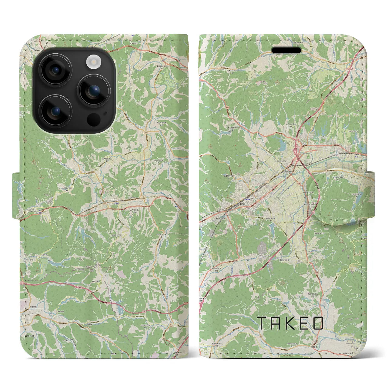 【武雄(佐賀県)】地図柄iPhoneケース(手帳タイプ)ナチュラル・iPhone 16 用