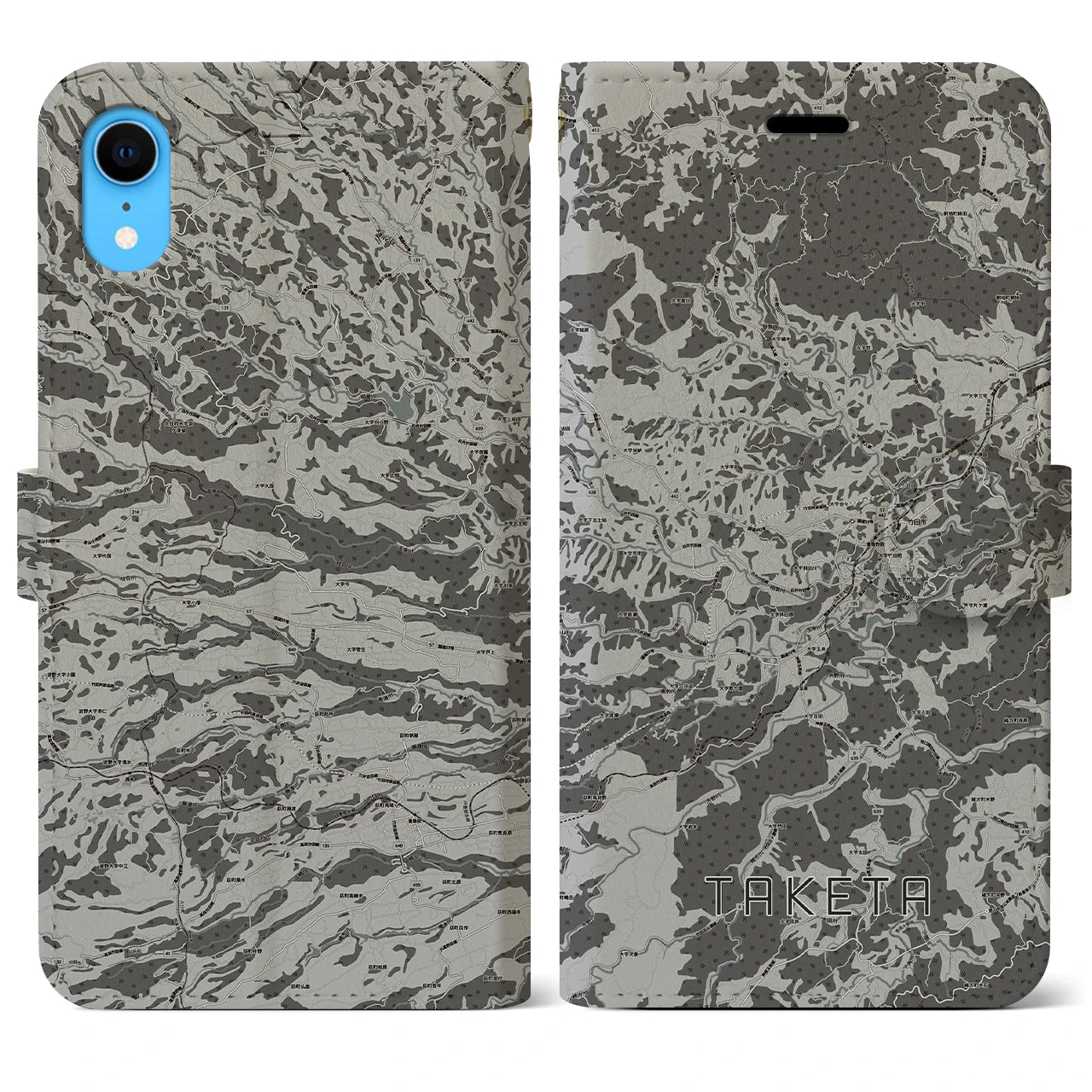 【竹田(大分県)】地図柄iPhoneケース(手帳タイプ)モノトーン・iPhone XR 用