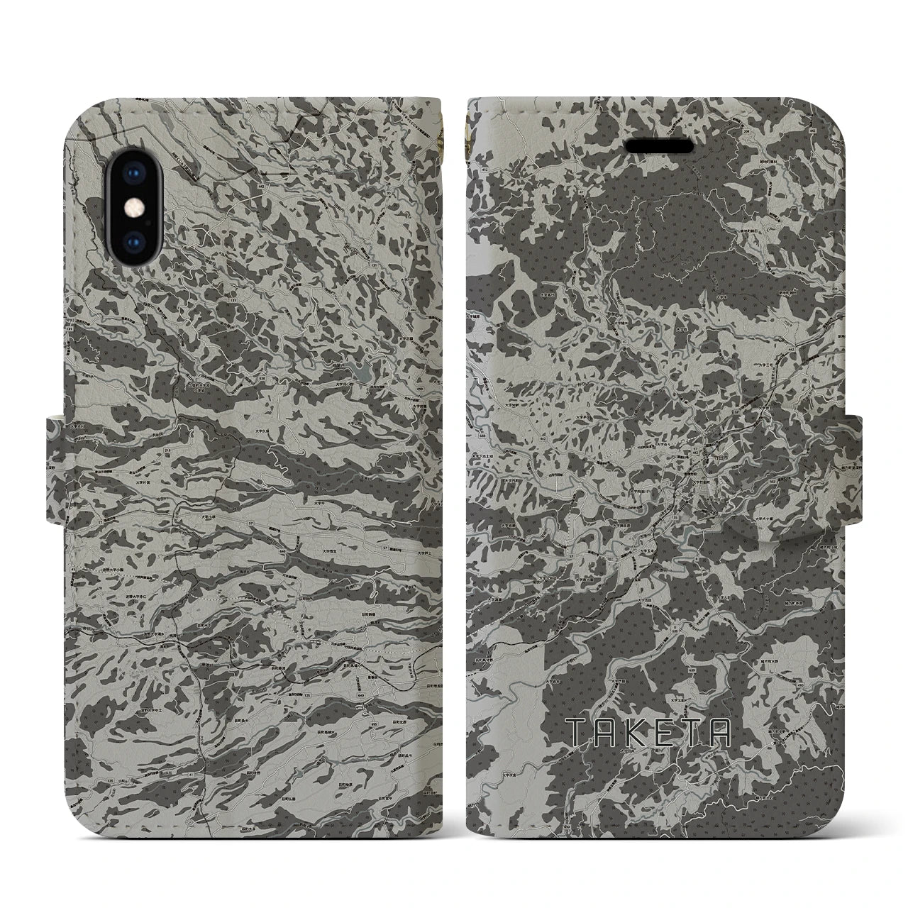 【竹田(大分県)】地図柄iPhoneケース(手帳タイプ)モノトーン・iPhone XS / X 用