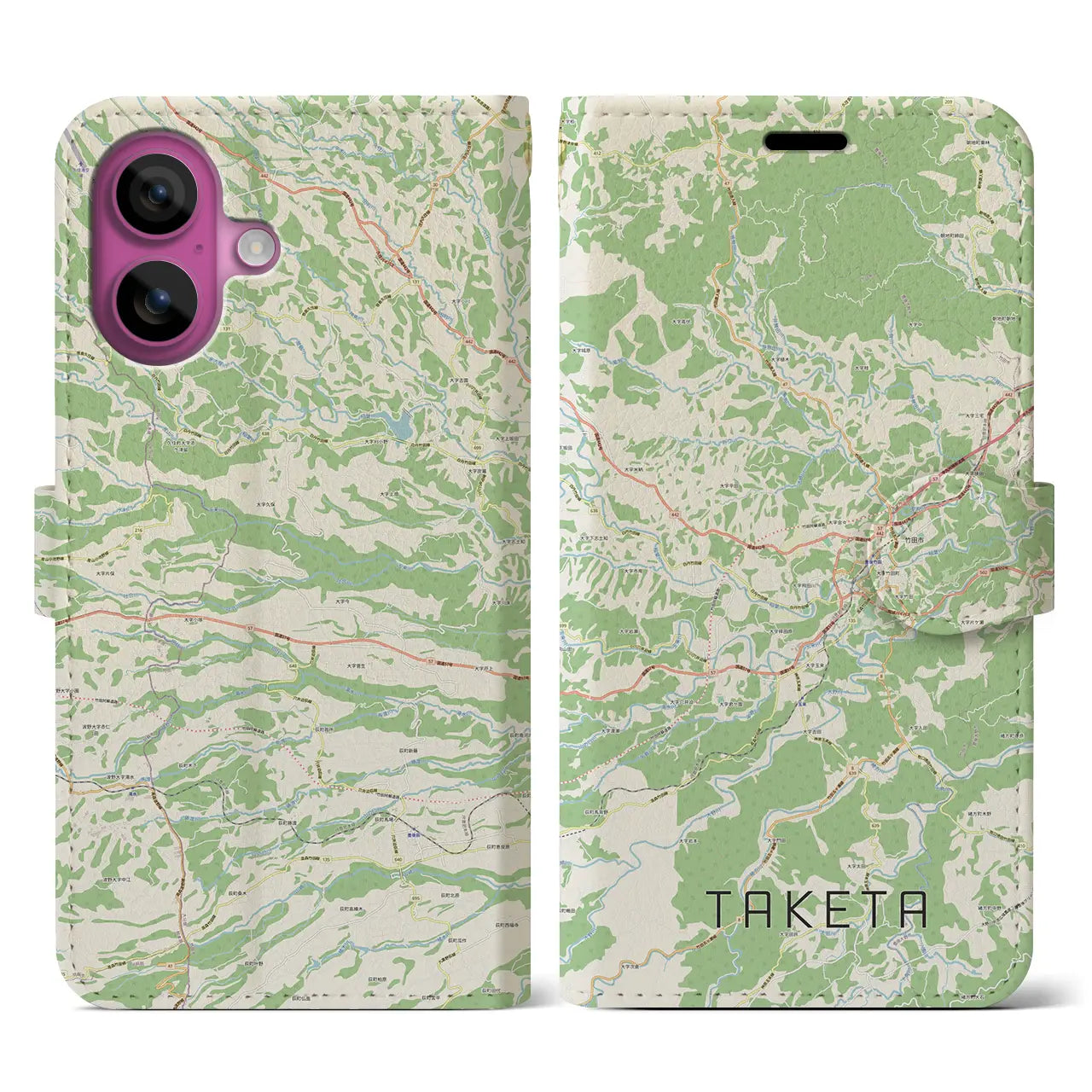 【竹田(大分県)】地図柄iPhoneケース(手帳タイプ)ナチュラル・iPhone 16 Pro 用