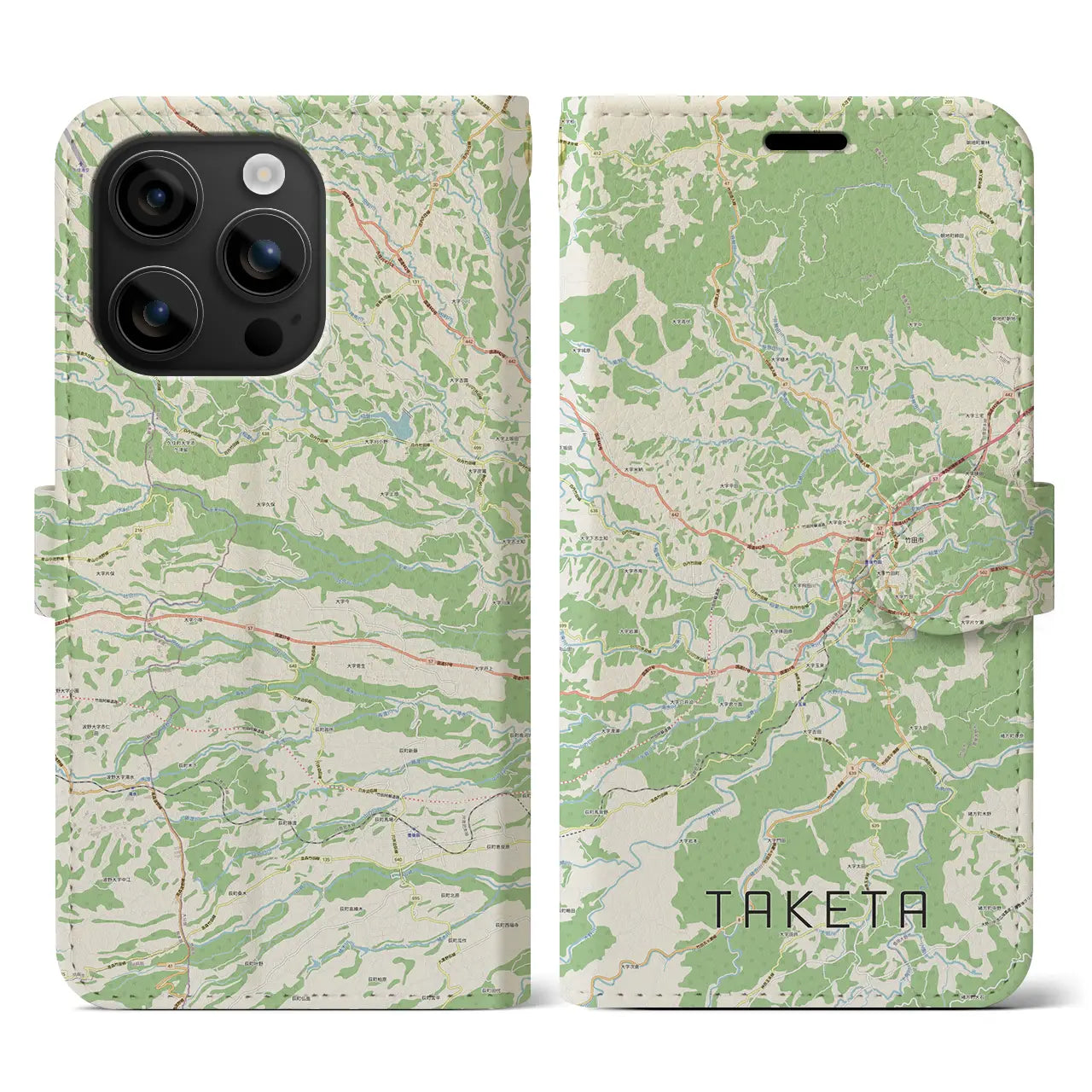 【竹田(大分県)】地図柄iPhoneケース(手帳タイプ)ナチュラル・iPhone 16 用